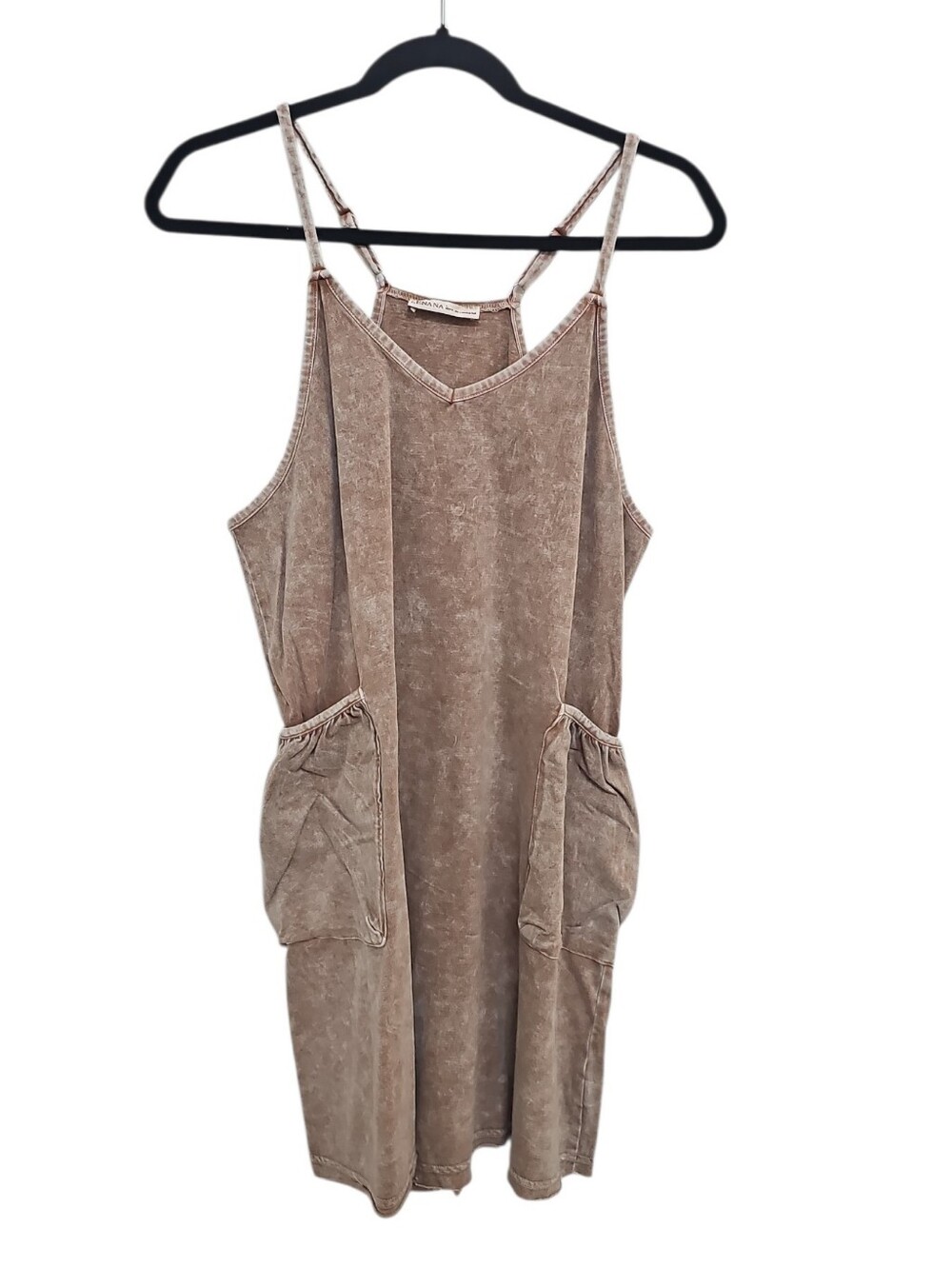 Zenana Brown Washed Tank Romper Dress Size S Cotton Pockets New